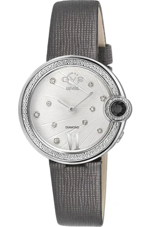 GV2 by Gevril Perugia Diamond Watch Silver/White Dial, Genuine Safiano Black Handmade Leather Strap