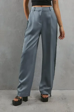 warehouse Premium Fringe Side Straight Leg Trouser