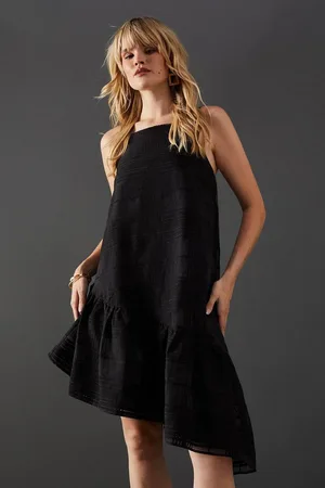warehouse Check Organza High Neck Asymmetric Smock Dress