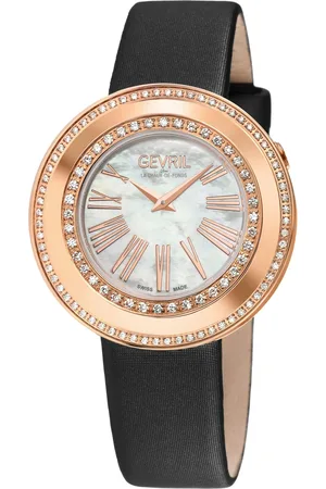 Gevril Gandria Swiss Diamond , 316L SS/IPRG Case, MOP Dial, Genuine Italian Made Leather Strap Swiss Quartz Watch