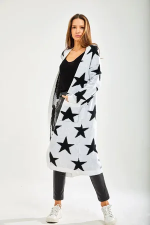 Liquorish Star Pattern Long Cardigan In