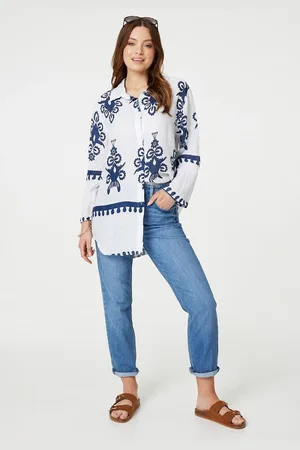 Izabel London Printed Oversized Button Down Shirt