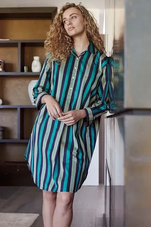 British Boxers "Jade Regimental" Cotton Satin Stripe Nightshirt