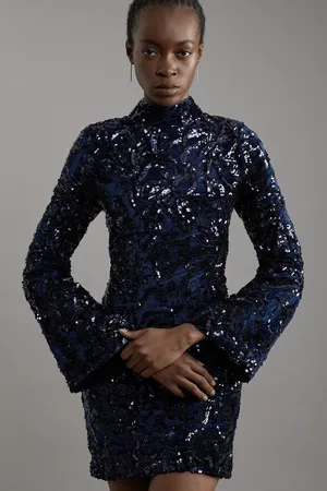 Karen Millen Velvet Sequin Flare Woven Mini Dress