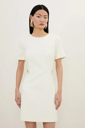 Karen Millen Petite Compact Stretch Waist Tab Detail Tailored Mini Dress