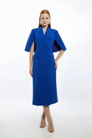 Karen Millen Clean Tailored Tuxedo Cape Sleeve Midi Blazer Dress