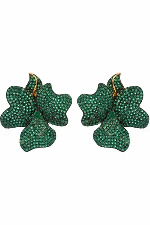 Latelita Flower Large Stud Earrings Gold Emerald