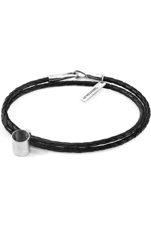 Anchor & Crew Midnight GUSTATORY Coffee Mug Silver and Braided Leather Bracelet