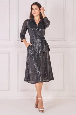 Goddiva Sequin Skater Shirt Dress