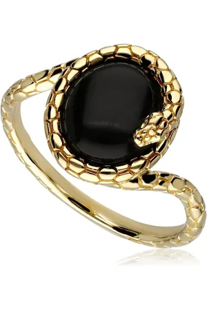 Gemondo ECFEW™ Onyx Winding Snake Ring In Yellow Gold Plated Silver