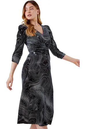 Roman Glitter Marble Print Ruched Velvet Dress