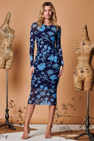 Jolie Moi Long Sleeve Mesh Bodycon Maxi Dress