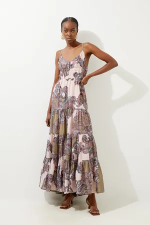 Karen Millen Tall Printed Paisley Maxi Cotton Woven Sun Dress