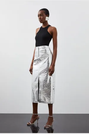 Karen Millen Metallic Faux Leather Midi Skirt