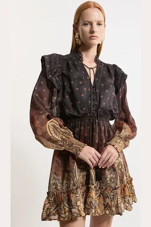 Karen Millen Frill Detail Sleeve Paisley Print Cotton Woven Mini Dress