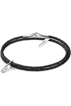 Anchor & Crew Midnight GUSTATORY Coffee Bean Silver and Braided Leather Bracelet
