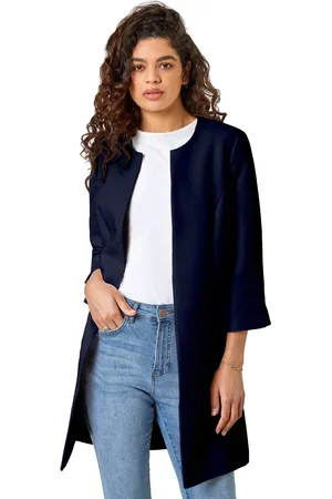 Roman 3/4 Sleeve Textured Longline Smart Jacket