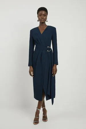Karen Millen Compact Stretch Viscose Drape Waist Maxi Dress