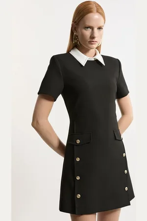 Karen Millen Compact Stretch Tailored Collared Button Detail Mini Dress