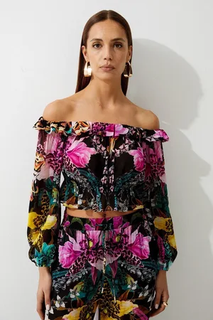 Karen Millen Tropical Floral Viscose Georgette Beach Top