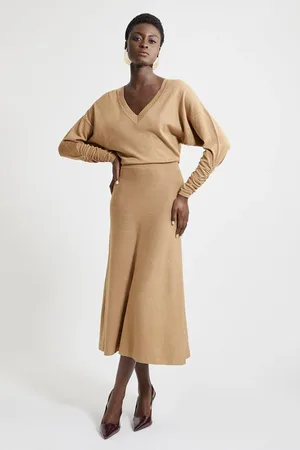 Karen Millen Viscose Blend V Neck Knit Midi Dress