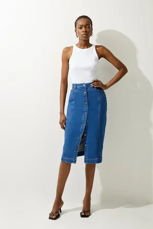 Karen Millen Denim Button Through Midi Skirt