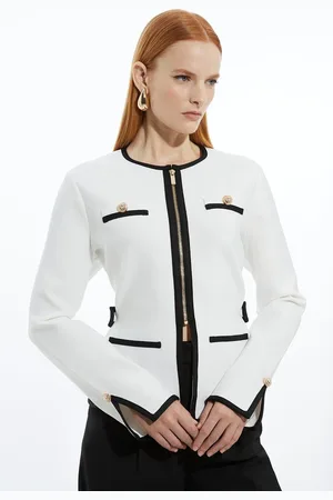 Karen Millen Figure Form Bandage Military Contrast Piping Knit Jacket