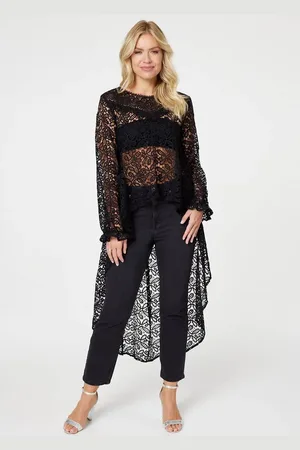Izabel London Lace Semi Sheer High Low Top