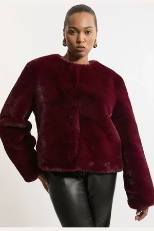 Karen Millen Plus Size Collarless Faux Fur Jacket