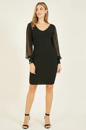 Yumi Knitted Bodycon Dress With Chiffon Sleeves