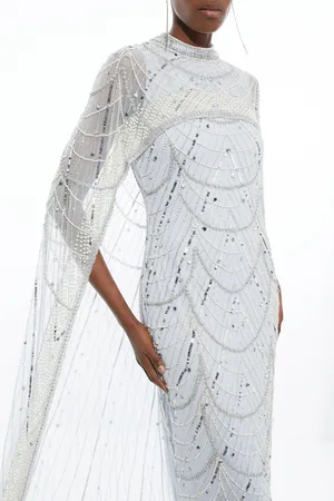 Karen Millen Petite Crystal Embellished Cape Detail Maxi Dress
