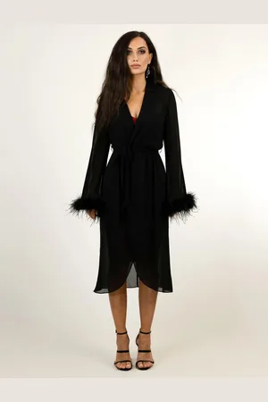 BALOU Ostrich Feather Trimmed Midi Wrap Dress