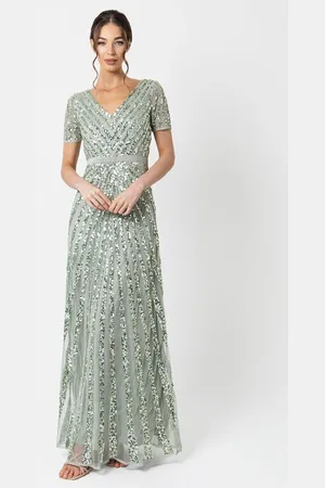Maya Deluxe Short Sleeve Stripe Embellished Maxi Dress