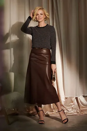 Izabel London Faux Leather High Waist Midi Skirt