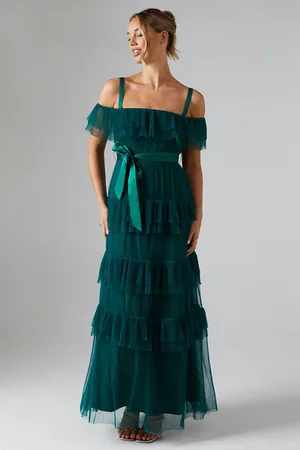 Oasis Pleated Mesh Tiered Skirt Bridesmaids Dress With Satin Belt