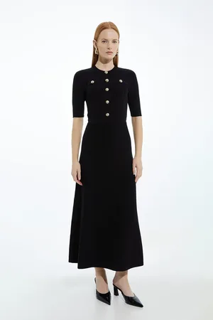 Karen Millen Rib Knit Military Trim Maxi Dress