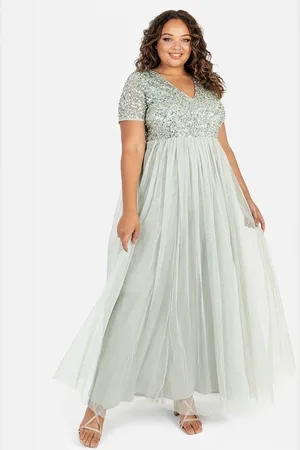 Maya Deluxe Short Sleeve V Neck Embellished Maxi Dress