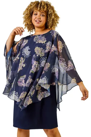 Roman Curve Paisley Chiffon Overlay Asymmetric Dress