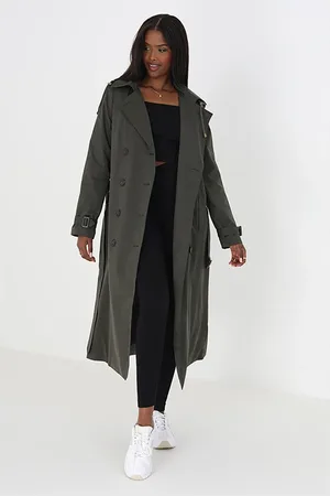 Brave Soul Double-Breasted Longline Trench Coat with Detachable Hood