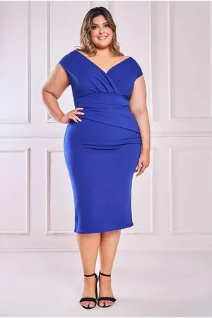 Goddiva Scuba Bardot Pleated Midi Dress
