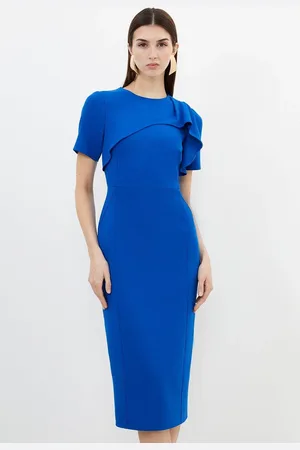 Karen Millen Tailored Structured Crepe Ruffle Detail Pencil Midi Dress