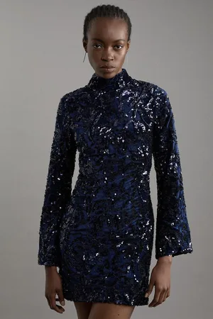 Karen Millen Petite Velvet Sequin Flare Woven Mini Dress
