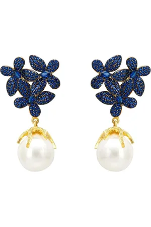 Latelita Flowers Pearl Earrings Sapphire Gold