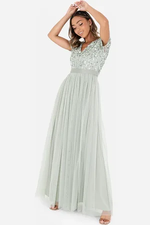 Maya Deluxe Belted Stripe Embellished Maxi Dress