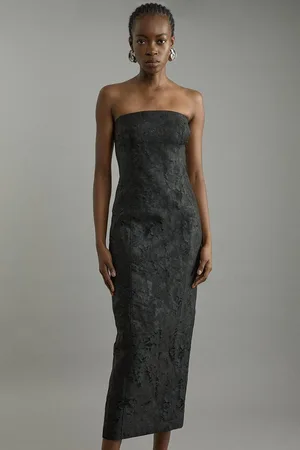 Karen Millen Tailored Sheer Jacquard Bandeau Fitted Midaxi Dress