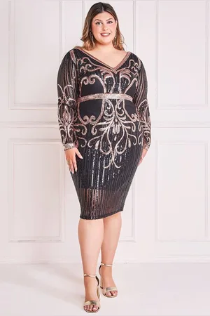 Goddiva Sequin Mesh V Neck Midi