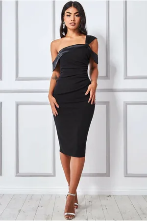 Goddiva One Shoulder Satin Band Bodycon Midi