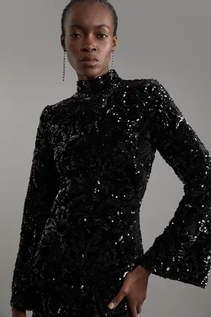 Karen Millen Velvet Sequin Flare Woven Mini Dress