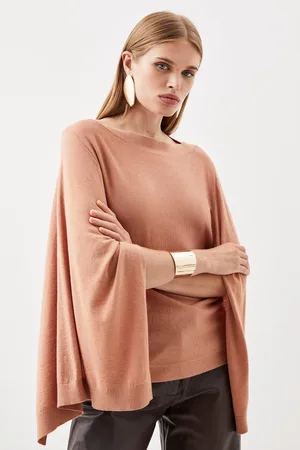 Karen Millen Cashmere Blend Drama Sleeve Slash Neck Knit Top