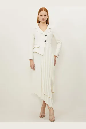 Karen Millen Tailored Crepe Asymmetric Pleated Skirt Blazer Midaxi Dress